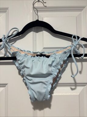 Light Blue Ruffle Tie-Side Bikini Bottoms